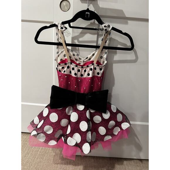 A Wish Come True Dance Costume Girl Child Medium Girls Pink Polka Dot Bow - Picture 2 of 3